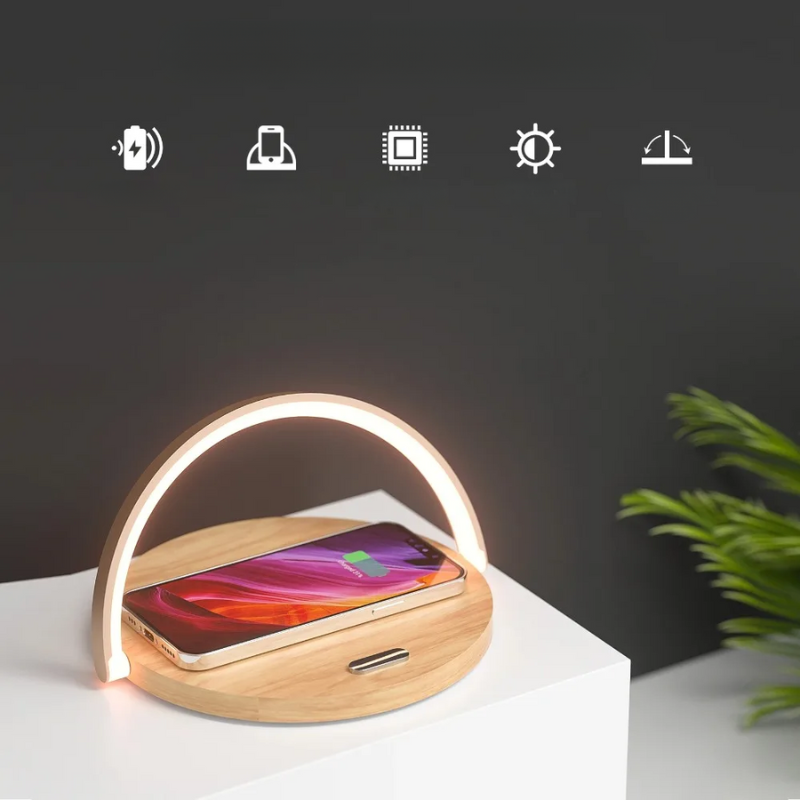 Practical - Wireless Charger 15W with Adjustable Touch Lamp for iPhone and AirPods 