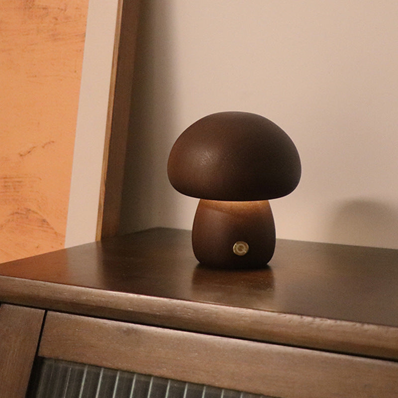 LUMONIGHT | Wooden Mushroom LED Night Light with Touch Switch | Atmospheric Lighting | Child Friendly 