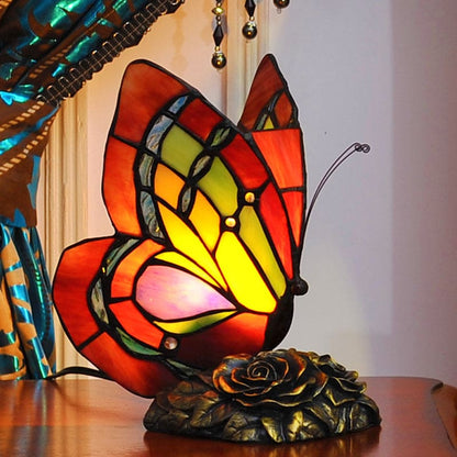 GardenGlow - Victorian Flower Resin Table Lamp with Butterfly 