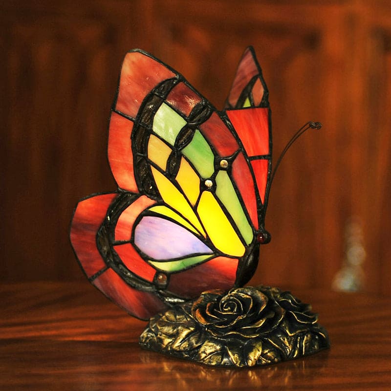 GardenGlow - Victorian Flower Resin Table Lamp with Butterfly 