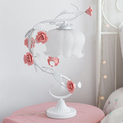 FloraLux - Pastoral Style Table Lamp with Ceramic Rose