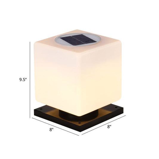 SolLicht - White Nordic Solar Lamp Post, Cube Shaped Acrylic, For Patio 