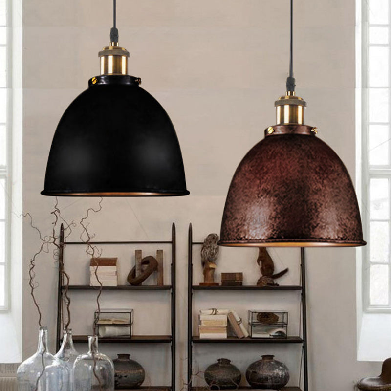 Atmospheric Dome - Hanging Lamp of Wrought Iron with Black/Rust Cable 