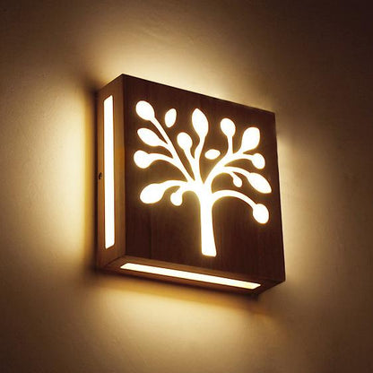 NatuurGlow - Modern LED wall lamp made of solid wood with Happy Tree and antler motif 