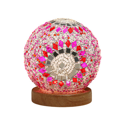 GloedNest - Spherical LED Dimmable Glass Bohemian Baroque Table Lamp Mosaic Night Light 3.9" 