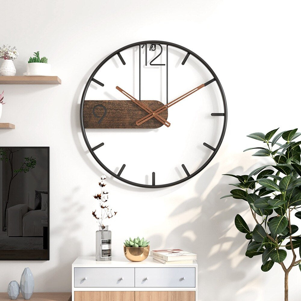 Elegant Wall Clock in Steel and Walnut Wood