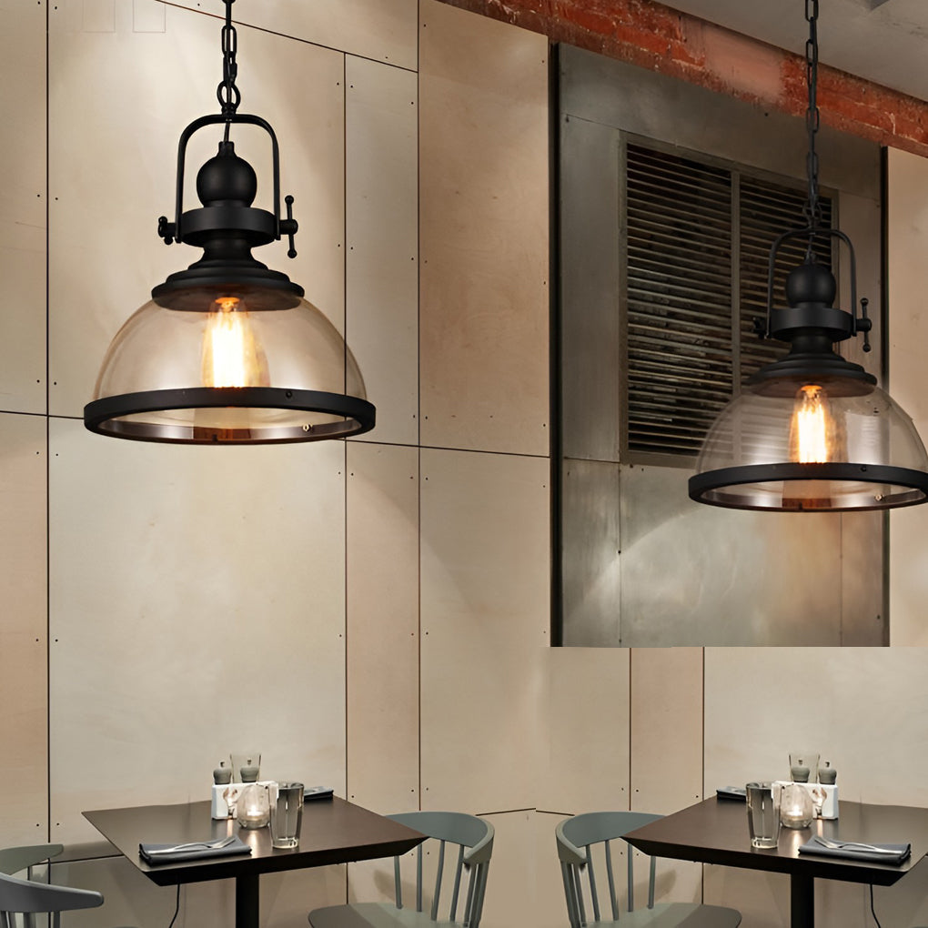 Antique Glass and Iron Retro Industrial Pendant Lamp