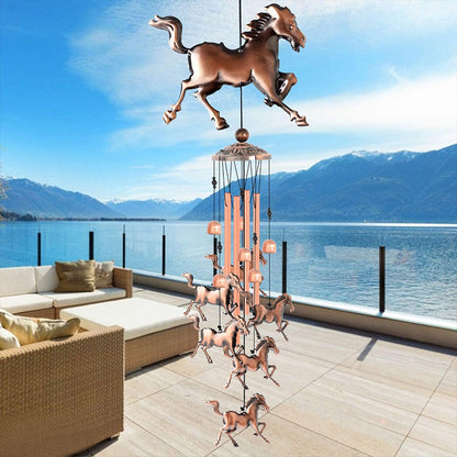 Retro Wind Chime with Horse in Bronze