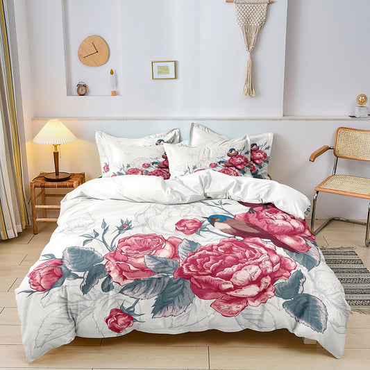 FloraDream - Flowers Bird Soft Doona Duvet Cover Bedding Set