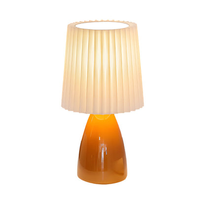 12'' Pleated Fabrics - Table Lamp with Glass Base and USB, Dimmable with 1 Light Point