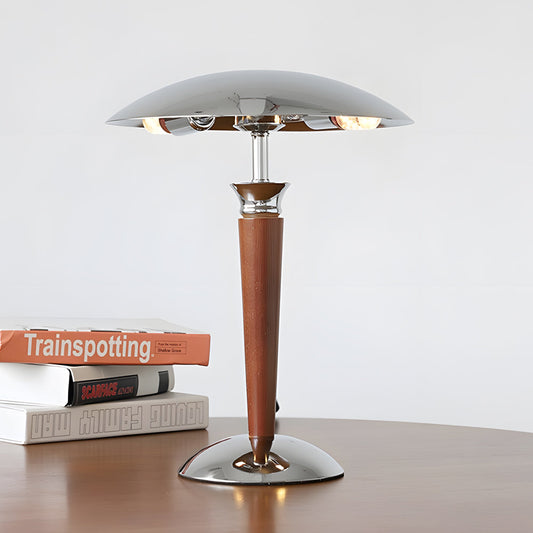 Paquebot - Chrome Iron Vintage Mushroom Table Lamp with Wooden 3-step Dimming