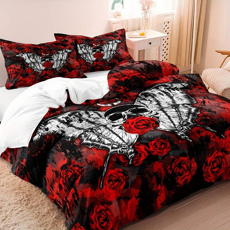 SkullGlow - Cool Skull Rose Duvet Cover Bedding Set