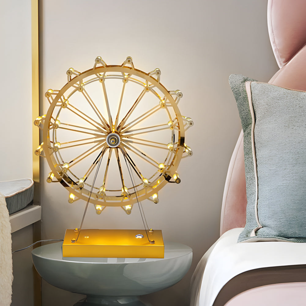 LumiFerris - Iron Golden Ferris Wheel Table Lamp with Integrated LED and Touch Switch