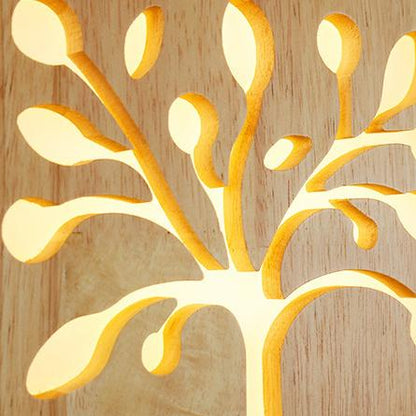 NatuurGlow - Modern LED wall lamp made of solid wood with Happy Tree and antler motif 