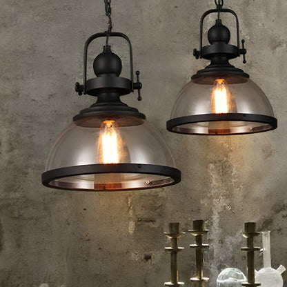 Antique Glass and Iron Retro Industrial Pendant Lamp