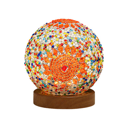 GloedNest - Spherical LED Dimmable Glass Bohemian Baroque Table Lamp Mosaic Night Light 3.9" 