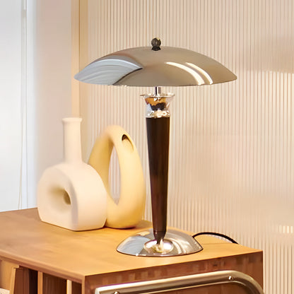 Paquebot - Chrome Iron Vintage Mushroom Table Lamp with Wooden 3-step Dimming