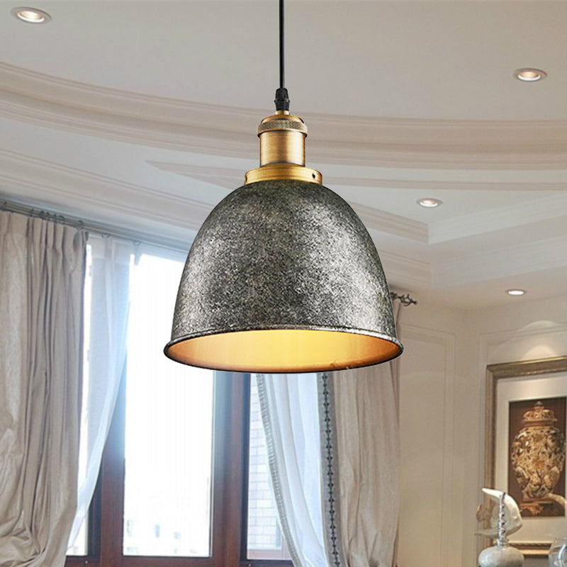 Atmospheric Dome - Hanging Lamp of Wrought Iron with Black/Rust Cable 