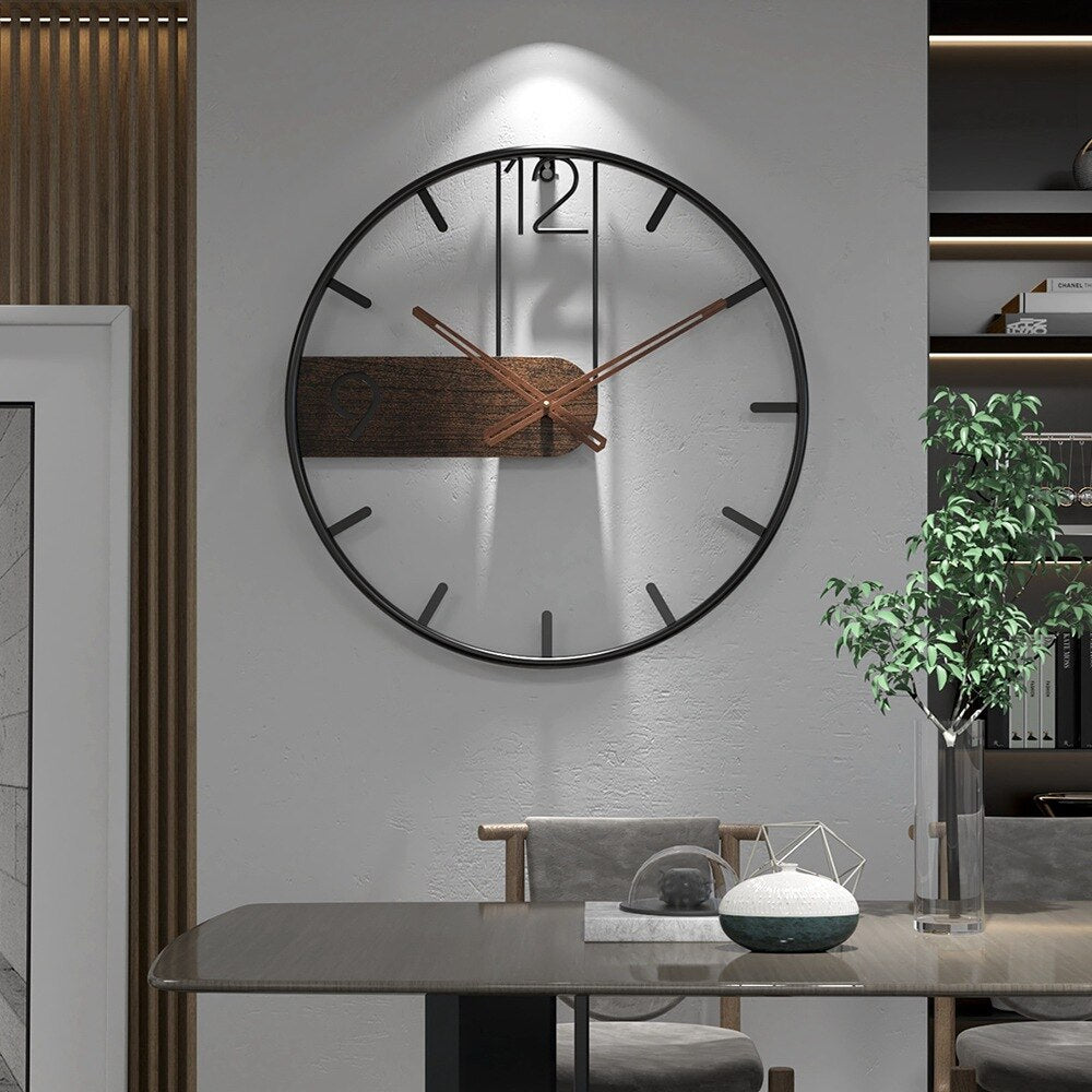 Elegant Wall Clock in Steel and Walnut Wood