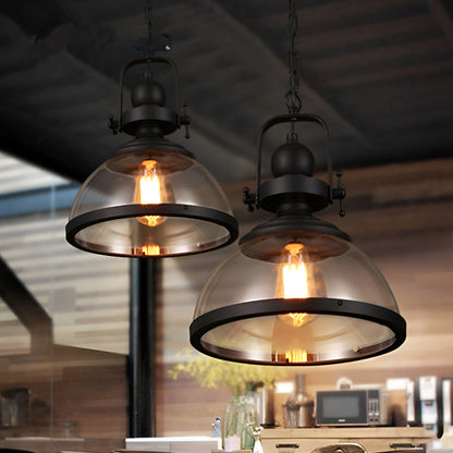 Antique Glass and Iron Retro Industrial Pendant Lamp