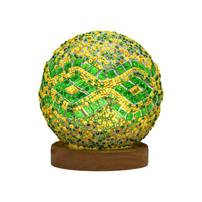 GloedNest - Spherical LED Dimmable Glass Bohemian Baroque Table Lamp Mosaic Night Light 3.9" 