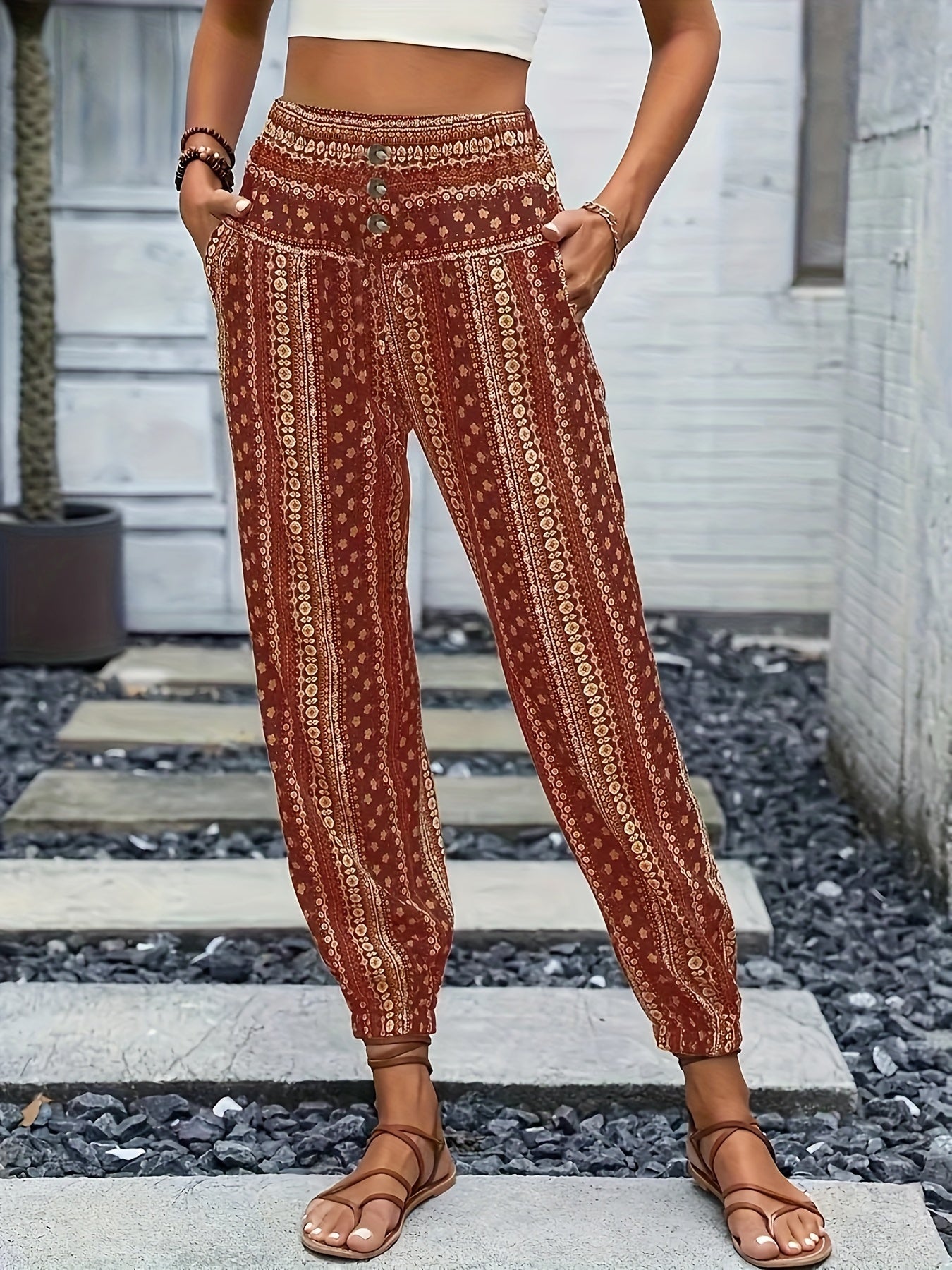 BohoBries | High-Waist Printed Trousers