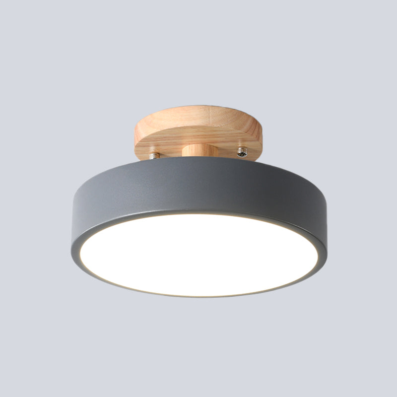 LED Tambour Scandinavian Ceiling Lamp with Wood