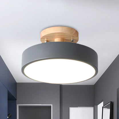 LED Tambour Scandinavian Ceiling Lamp with Wood