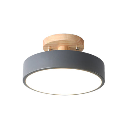 LED Tambour Scandinavian Ceiling Lamp with Wood