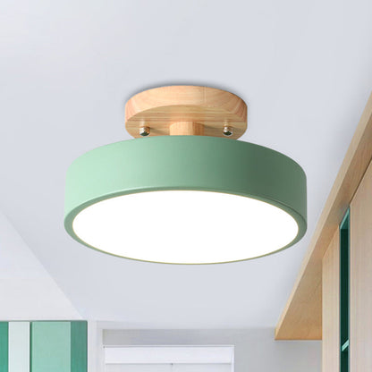 LED Tambour Scandinavian Ceiling Lamp with Wood