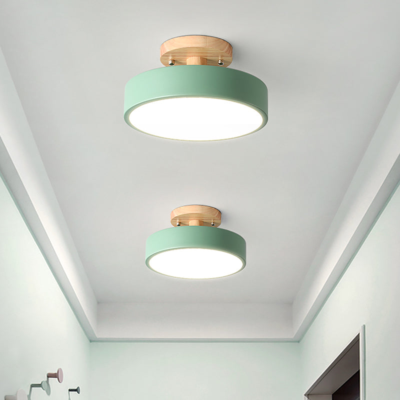 LED Tambour Scandinavian Ceiling Lamp with Wood