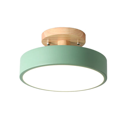 LED Tambour Scandinavian Ceiling Lamp with Wood