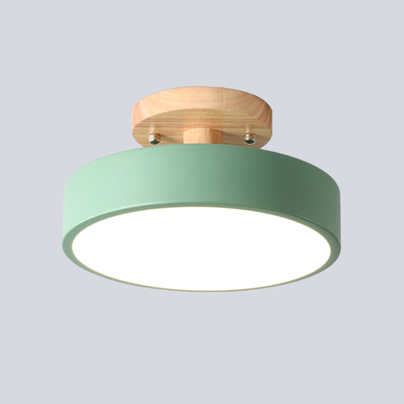 LED Tambour Scandinavian Ceiling Lamp with Wood