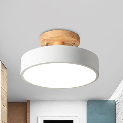 LED Tambour Scandinavian Ceiling Lamp with Wood