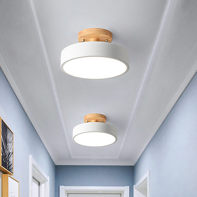 LED Tambour Scandinavian Ceiling Lamp with Wood