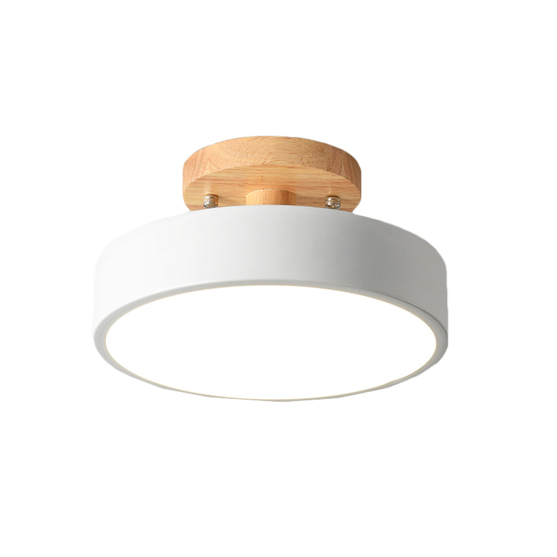 LED Tambour Scandinavian Ceiling Lamp with Wood