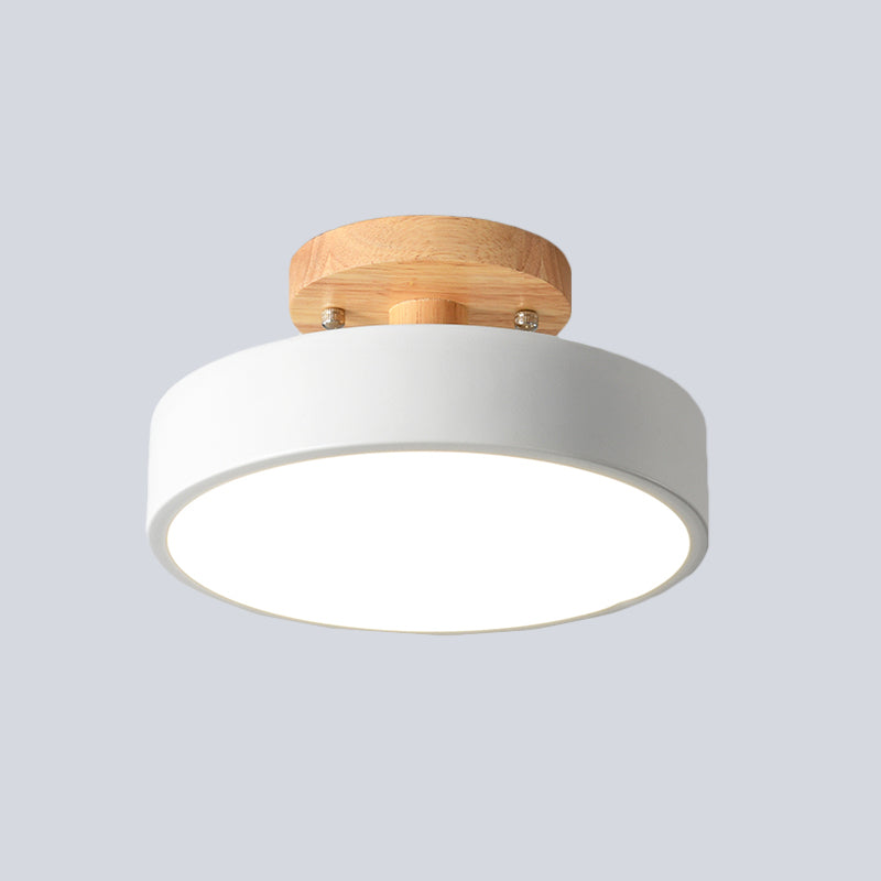 LED Tambour Scandinavian Ceiling Lamp with Wood