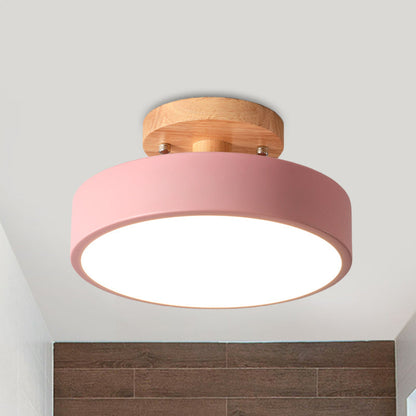 LED Tambour Scandinavian Ceiling Lamp with Wood