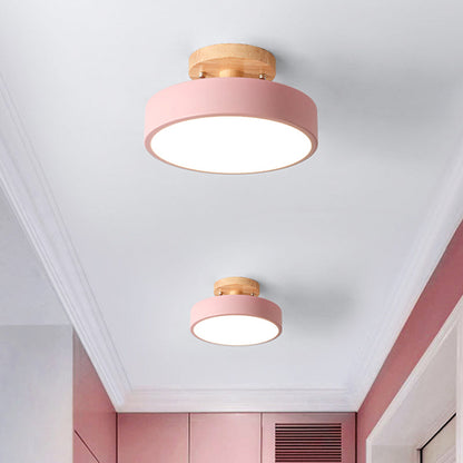 LED Tambour Scandinavian Ceiling Lamp with Wood