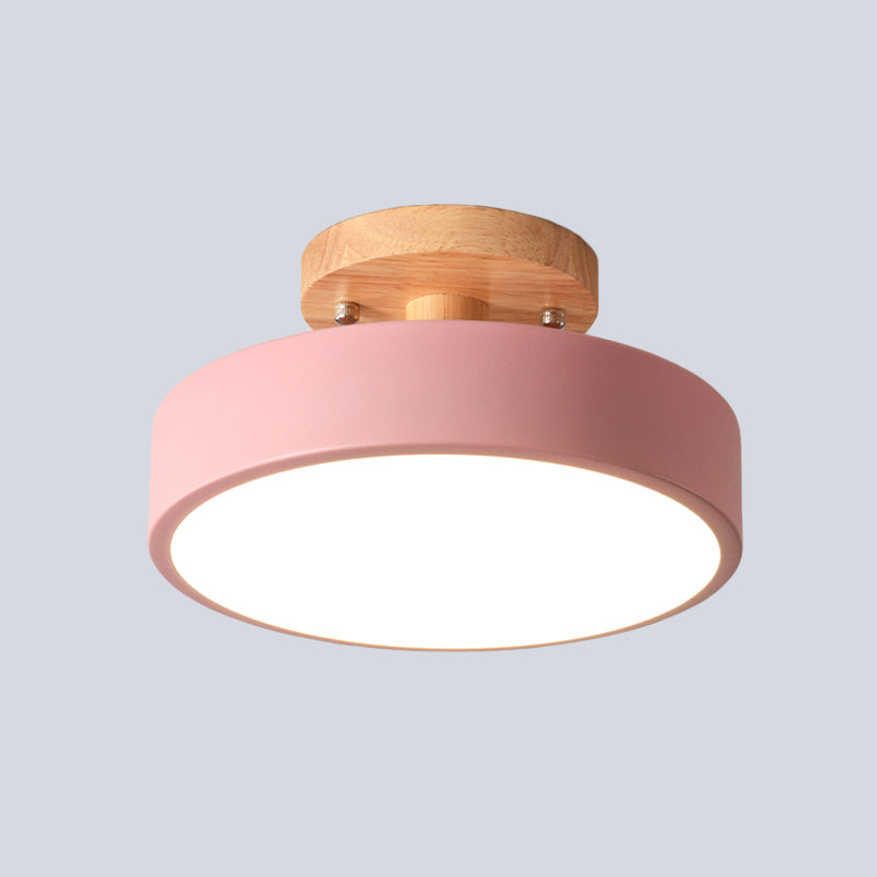 LED Tambour Scandinavian Ceiling Lamp with Wood