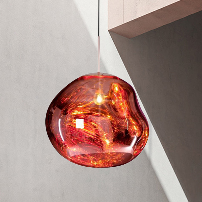 Modern Pendant Lamp - Silver/Red Glass 