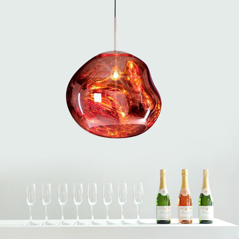 Modern Pendant Lamp - Silver/Red Glass 