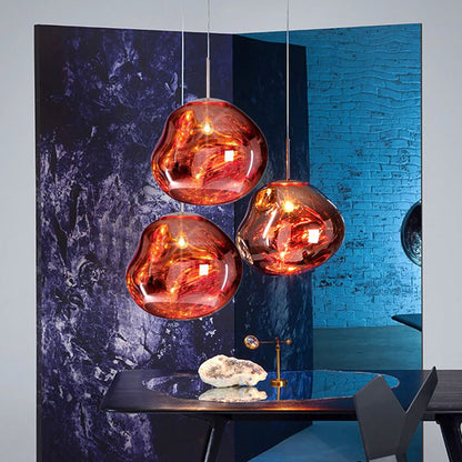 Modern Pendant Lamp - Silver/Red Glass 