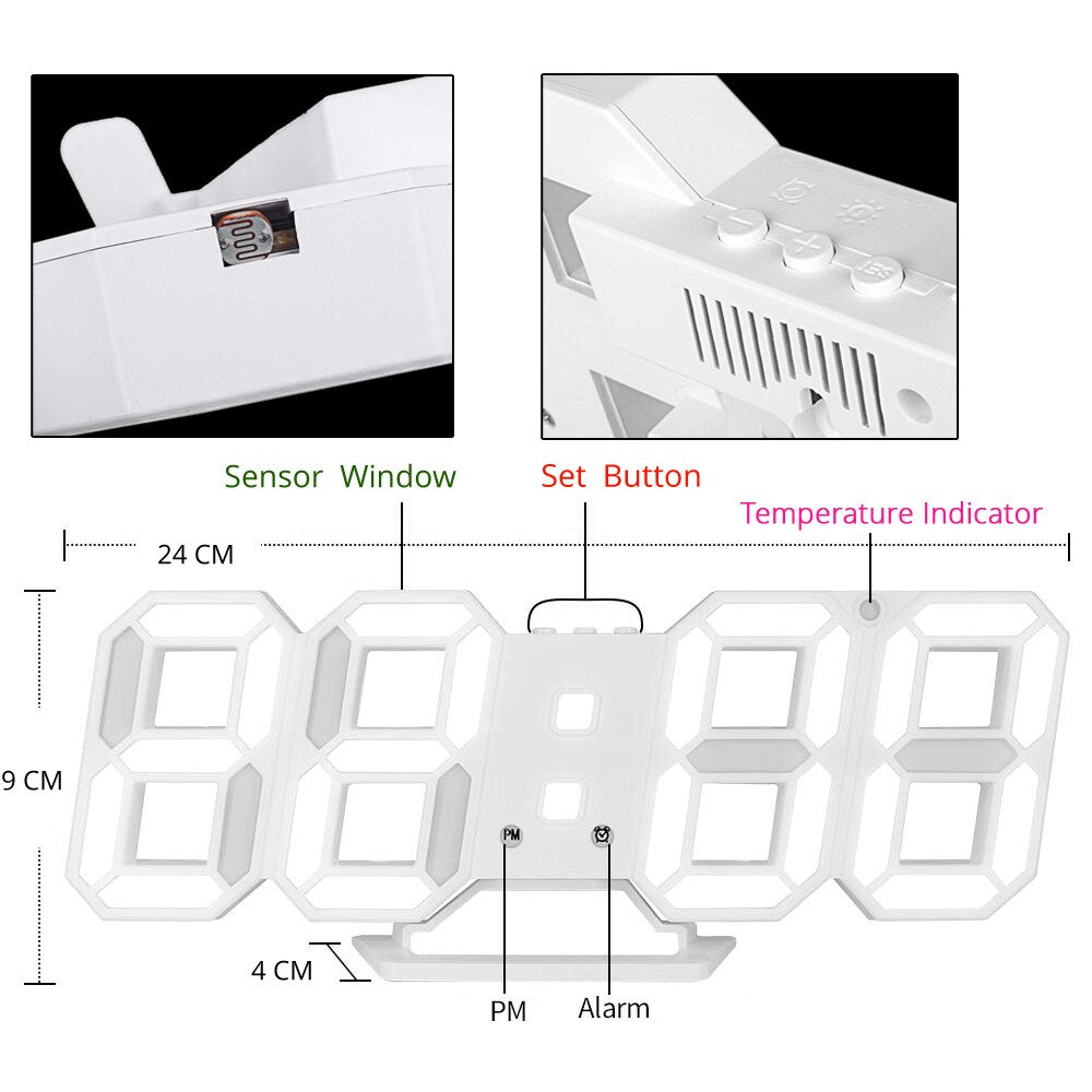 GloTime - LED Digitale Multifunctionele Wandklok