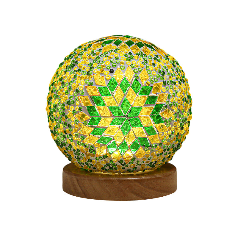 GloedNest - Spherical LED Dimmable Glass Bohemian Baroque Table Lamp Mosaic Night Light 3.9" 