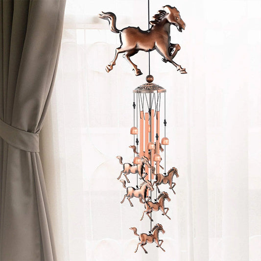 Retro Wind Chime with Horse in Bronze