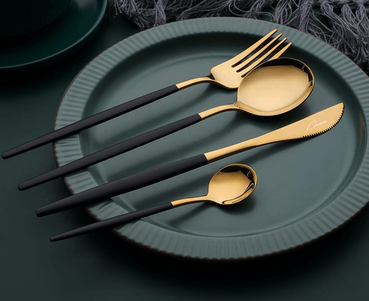 RoyalServe - Black Gold Cutlery Set for Four