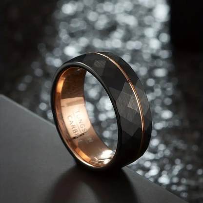 BagueElegante - Black Tungsten Ring with Pink Slot