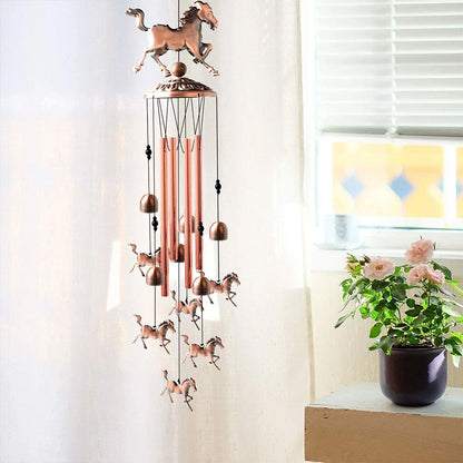 Retro Wind Chime with Horse in Bronze