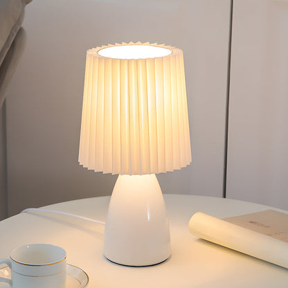 12'' Pleated Fabrics - Table Lamp with Glass Base and USB, Dimmable with 1 Light Point